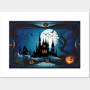 Dark Haunted House Halloween Party Festival Modern abstract design, pumpkin, magic night sky and more / Holiday Posters and Art